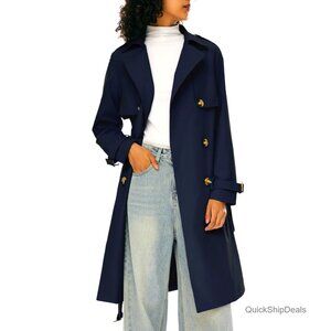 Women's 3/4 Length Double Breasted Trench Coat with Belt, Recycled Polyester